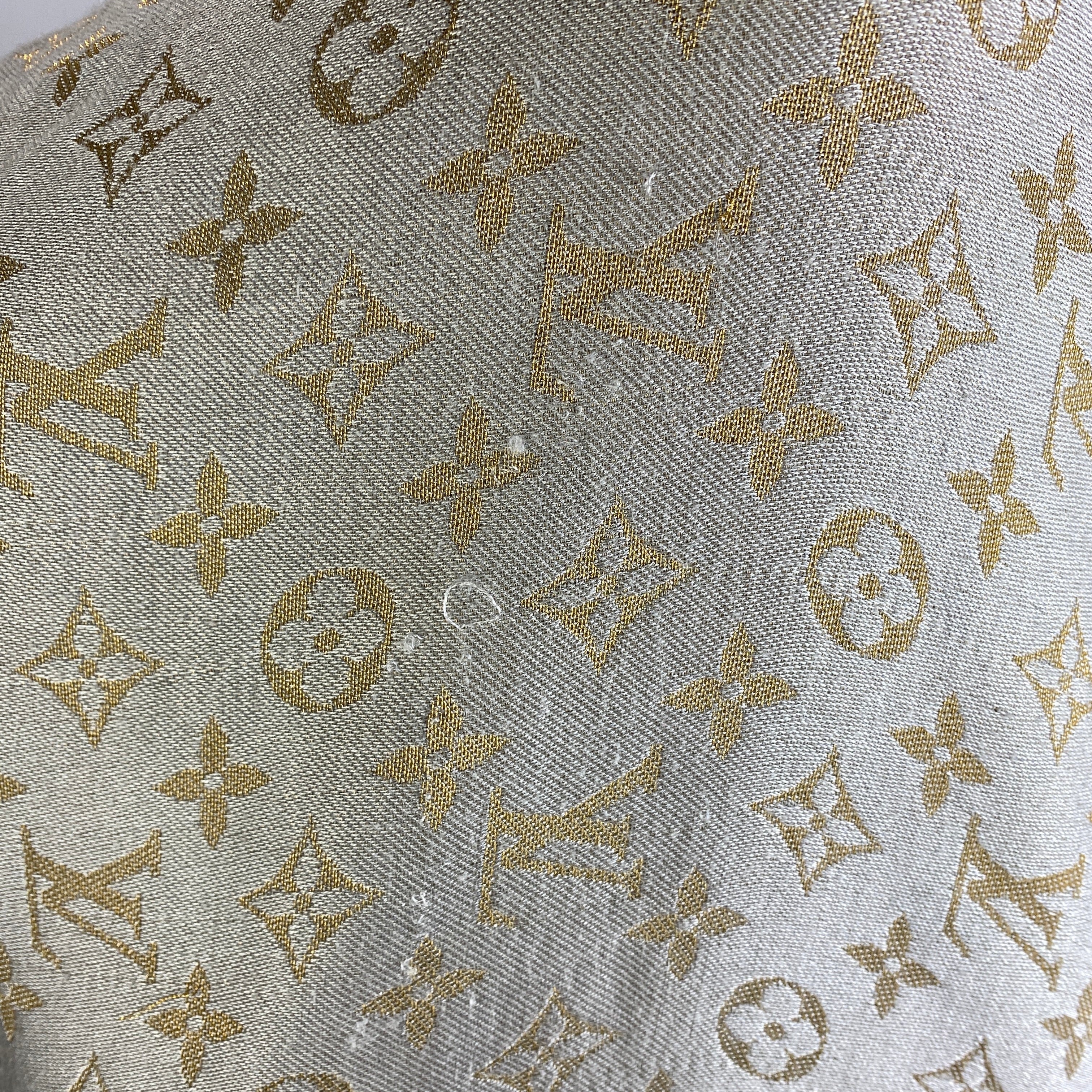 Louis Vuitton £475 Wool & Silk Pearl & Gold Monogram Shawl