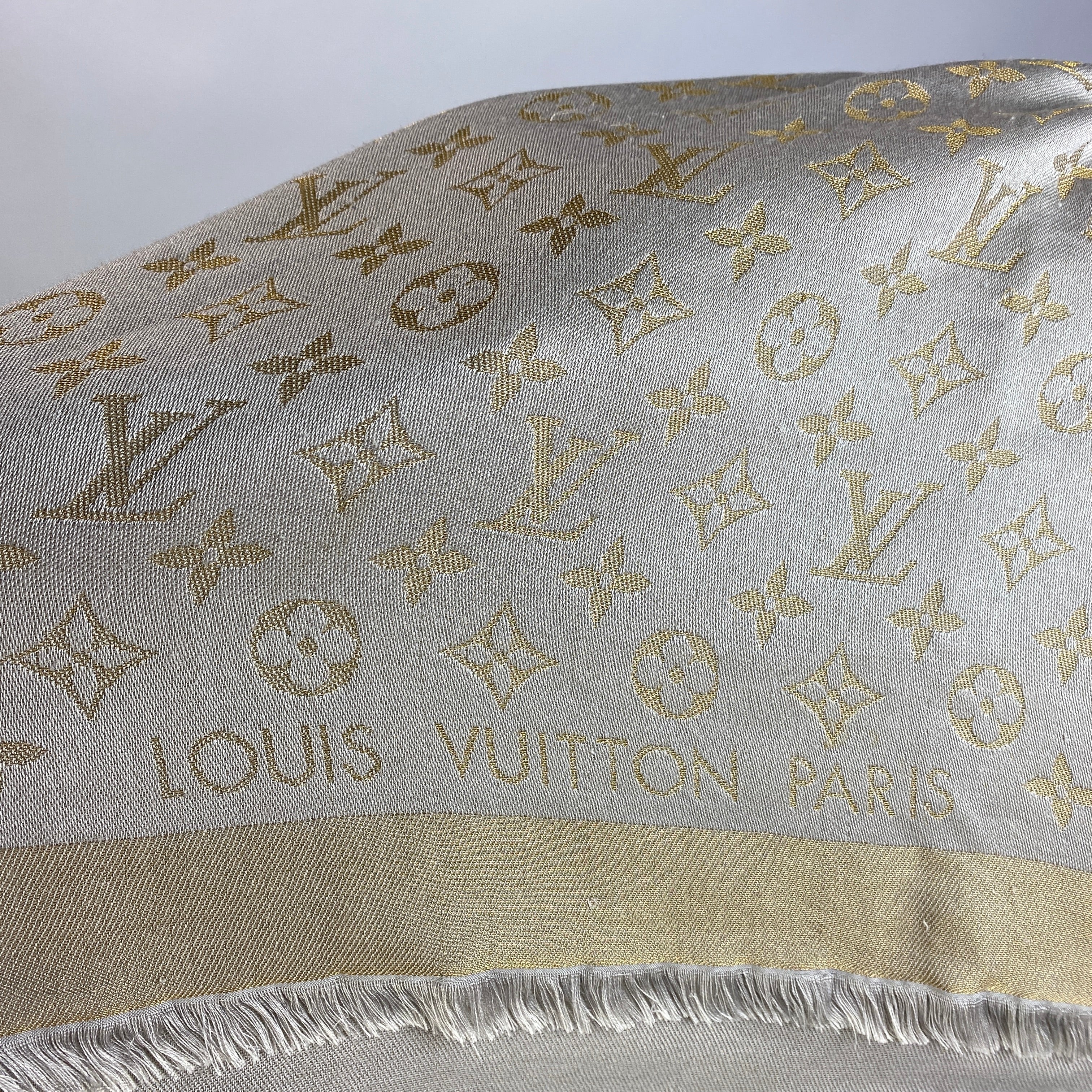 Louis Vuitton £475 Wool & Silk Pearl & Gold Monogram Shawl
