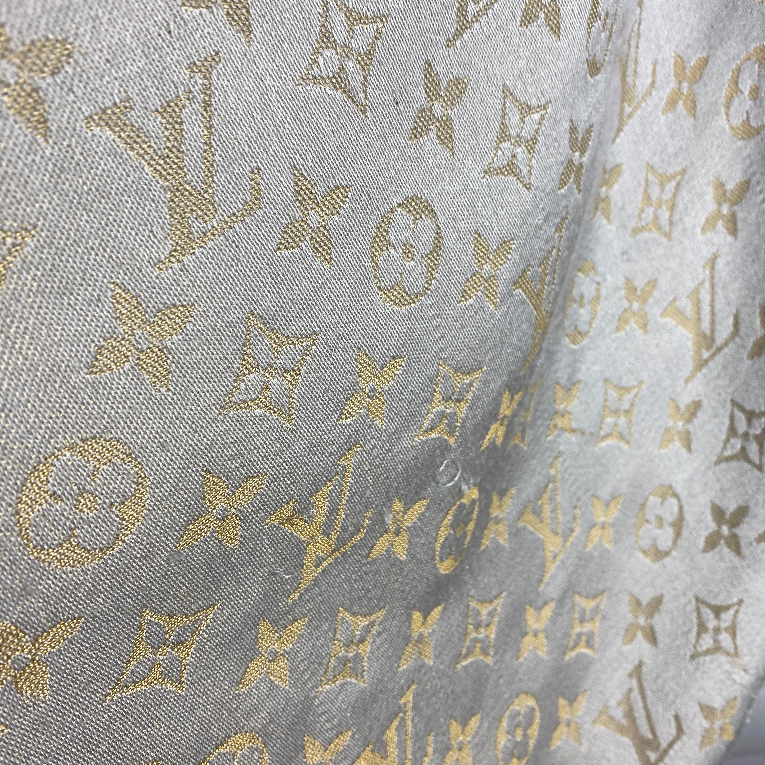 Louis Vuitton £475 Wool & Silk Pearl & Gold Monogram Shawl
