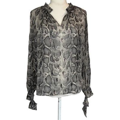 Rebecca Taylor Grey Snakeskin Print Silk Chiffon Blouse S