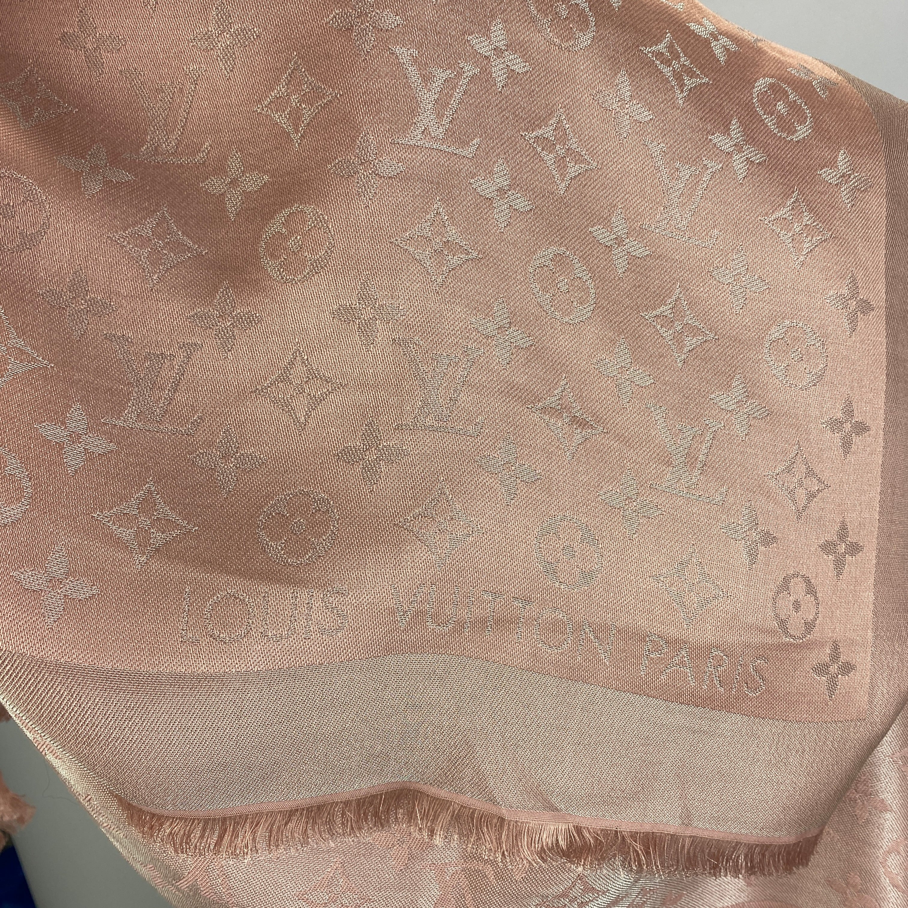 Louis Vuitton £475 Metallic Baby Pink Monogram Shawl