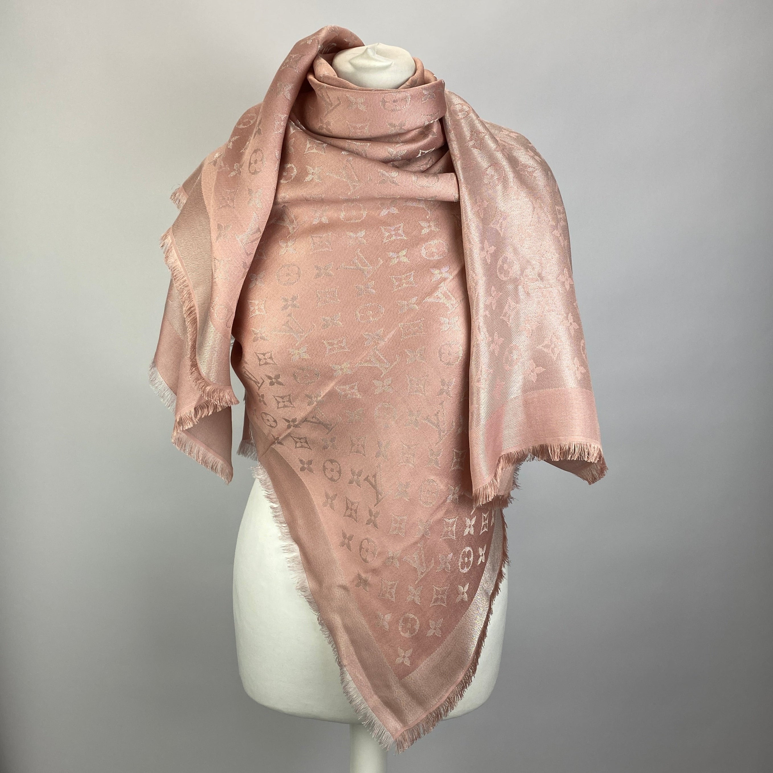 Louis Vuitton £475 Metallic Baby Pink Monogram Shawl