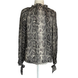 Rebecca Taylor Grey Snakeskin Print Silk Chiffon Blouse S