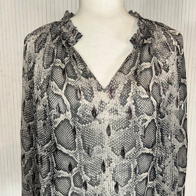 Rebecca Taylor Grey Snakeskin Print Silk Chiffon Blouse S