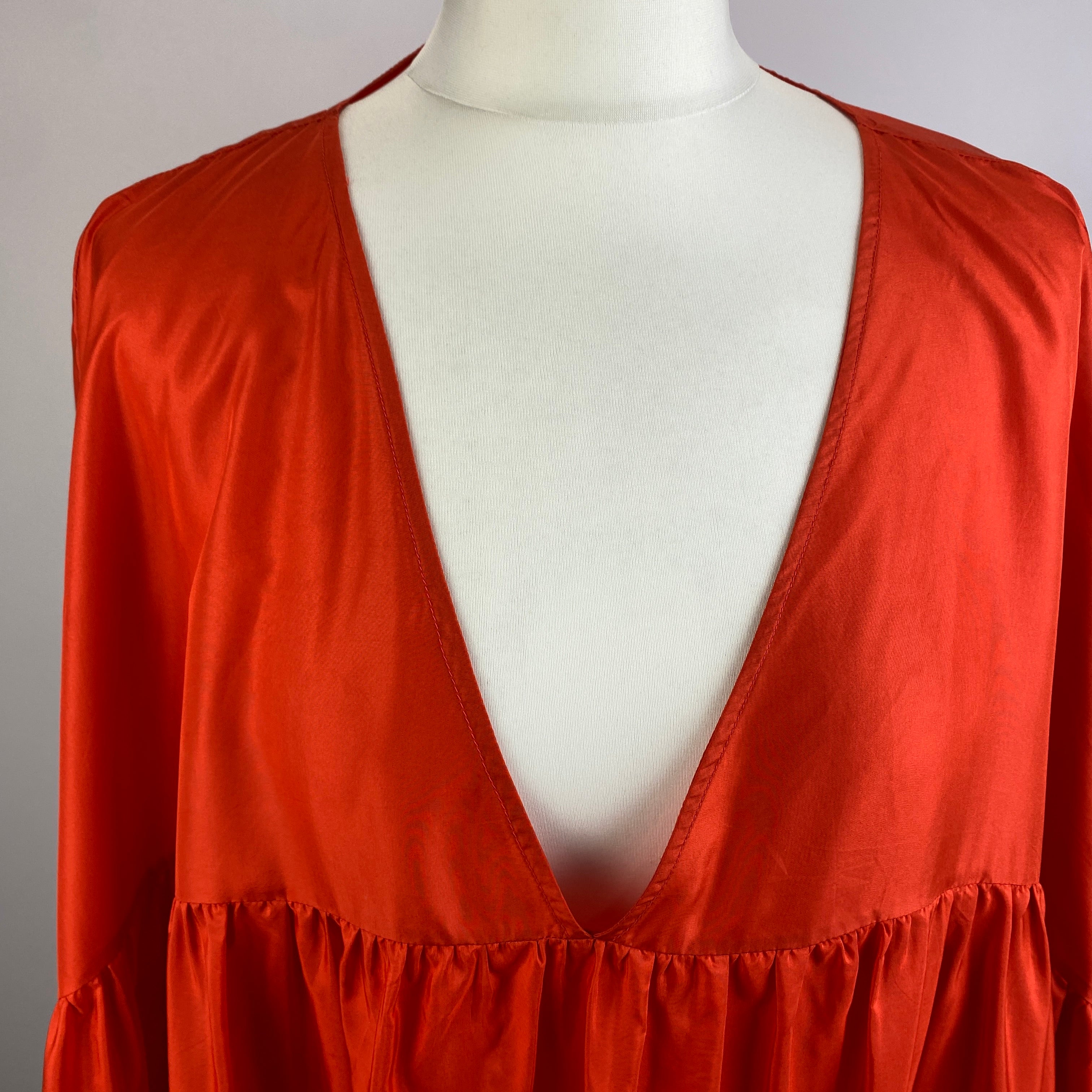 Anaak £585 Sunset Orange Banded Silk Habotai Mini Dress O/S
