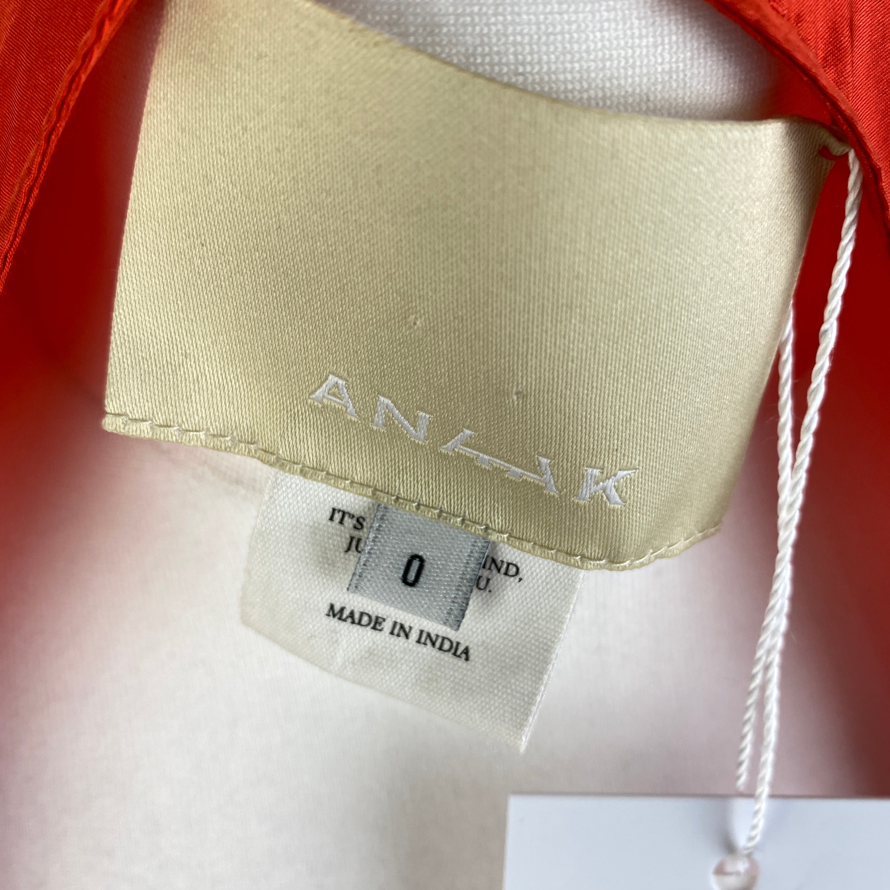 Anaak £585 Sunset Orange Banded Silk Habotai Mini Dress O/S