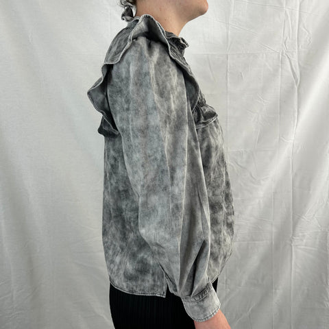 Isabel Marant Etoile Grey Mottled Lightweight Denim Frill Shirt XS