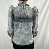 Isabel Marant Etoile Grey Mottled Lightweight Denim Frill Shirt XS