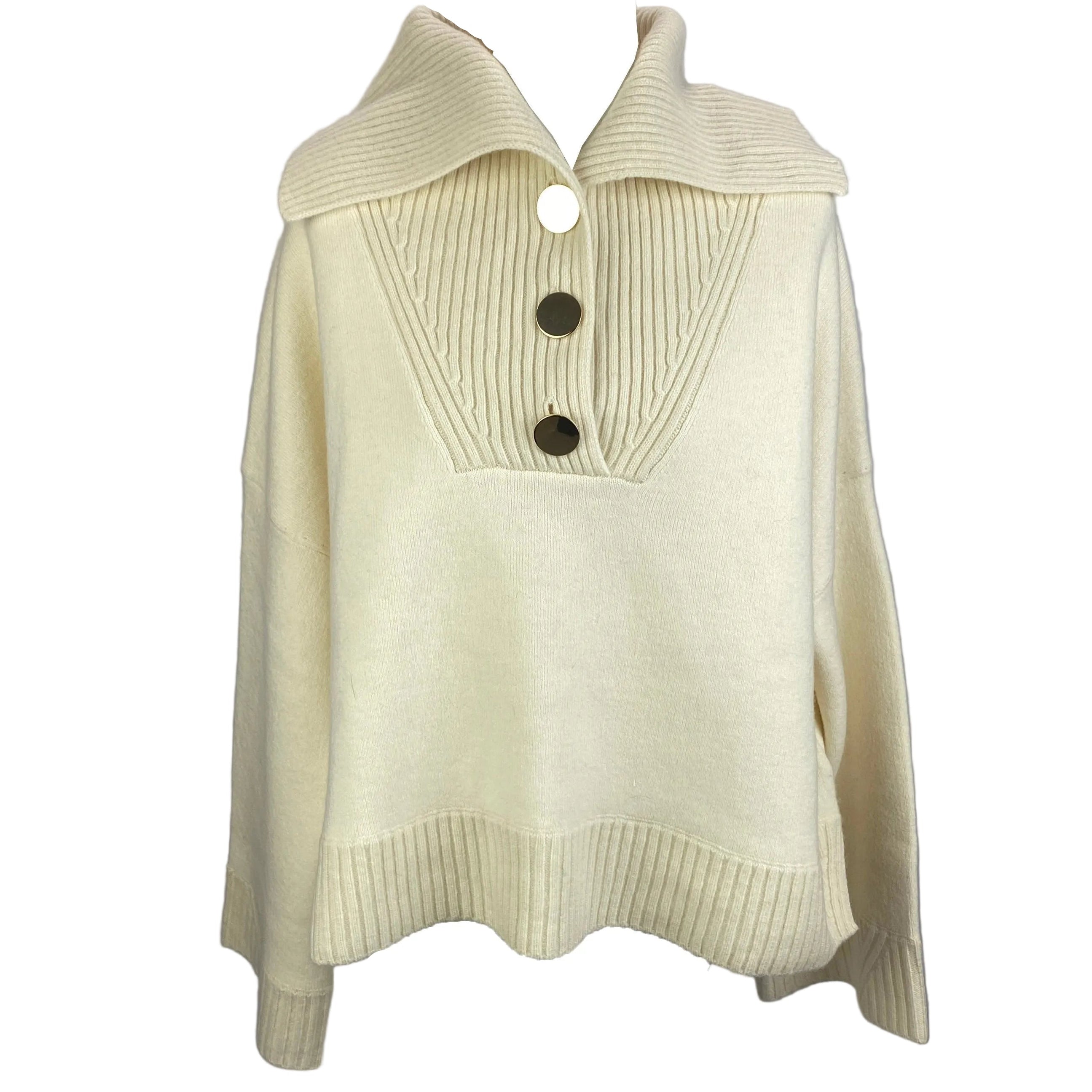 Ba&Sh New Ecru Wool Boxy Collared Sweater M/L/XL