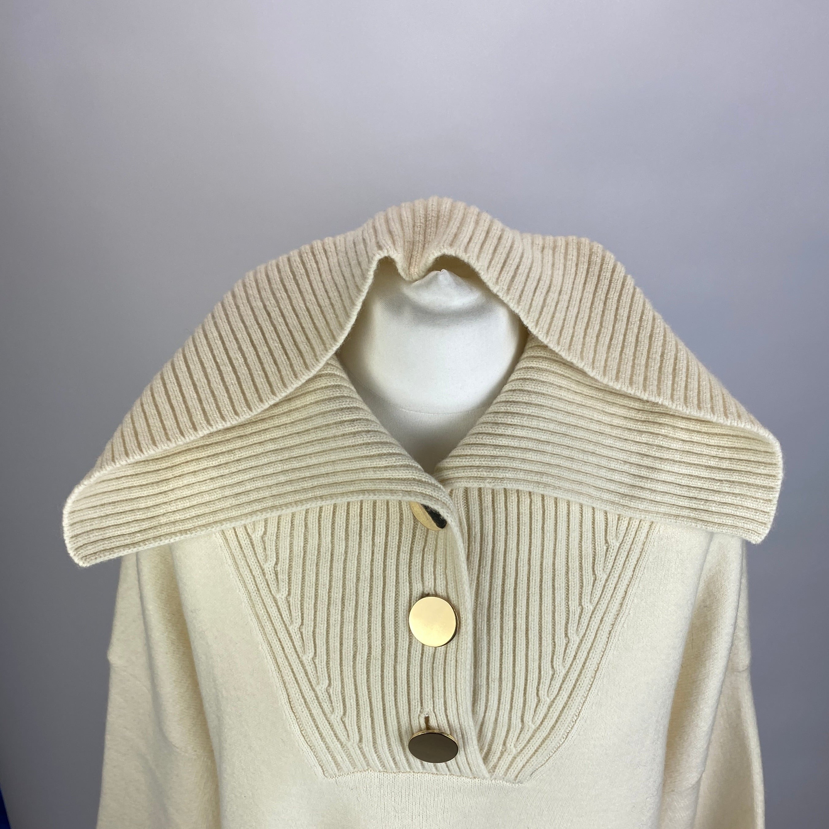 Ba&Sh New Ecru Wool Boxy Collared Sweater M/L/XL