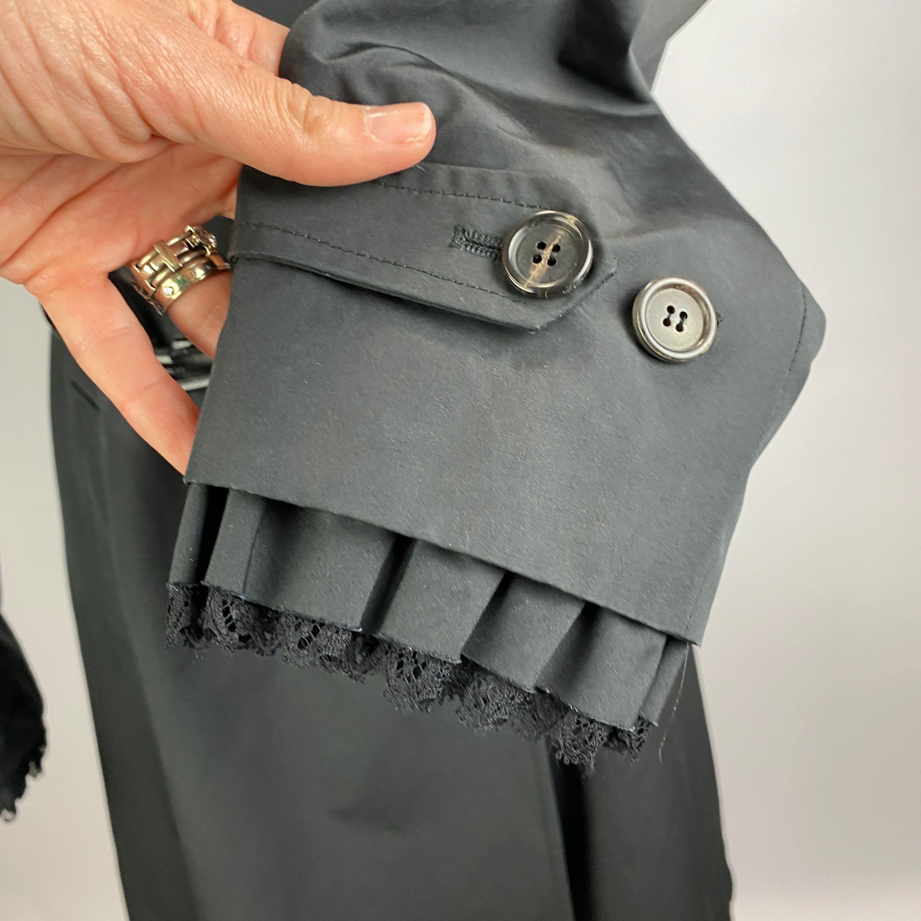 Prada Black Polycotton Lace-Trim Trench Coat S/M