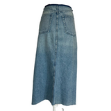 Rag & Bone Washed Denim Raw Edge Midi Skirt XS