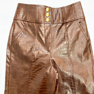 Veronica Beard Brand New Brown Mock Croc Faux Leather Pants XXS