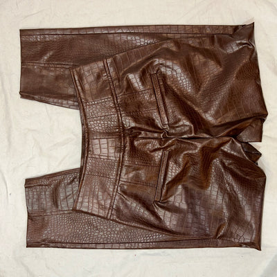 Veronica Beard Brand New Brown Mock Croc Faux Leather Pants XXS