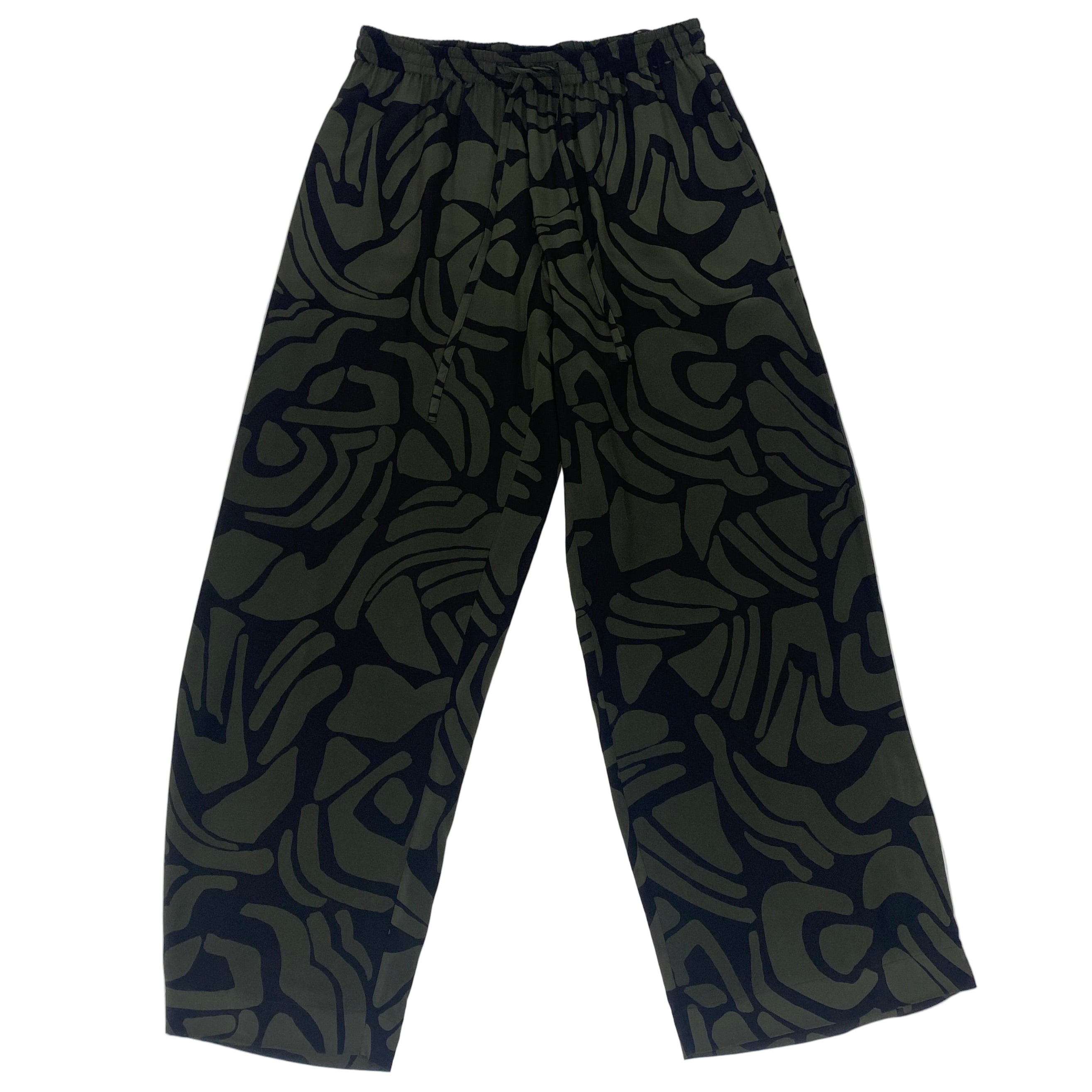 Matteau £345 Khaki & Black Silk Pull-On Elasticated Pants M
