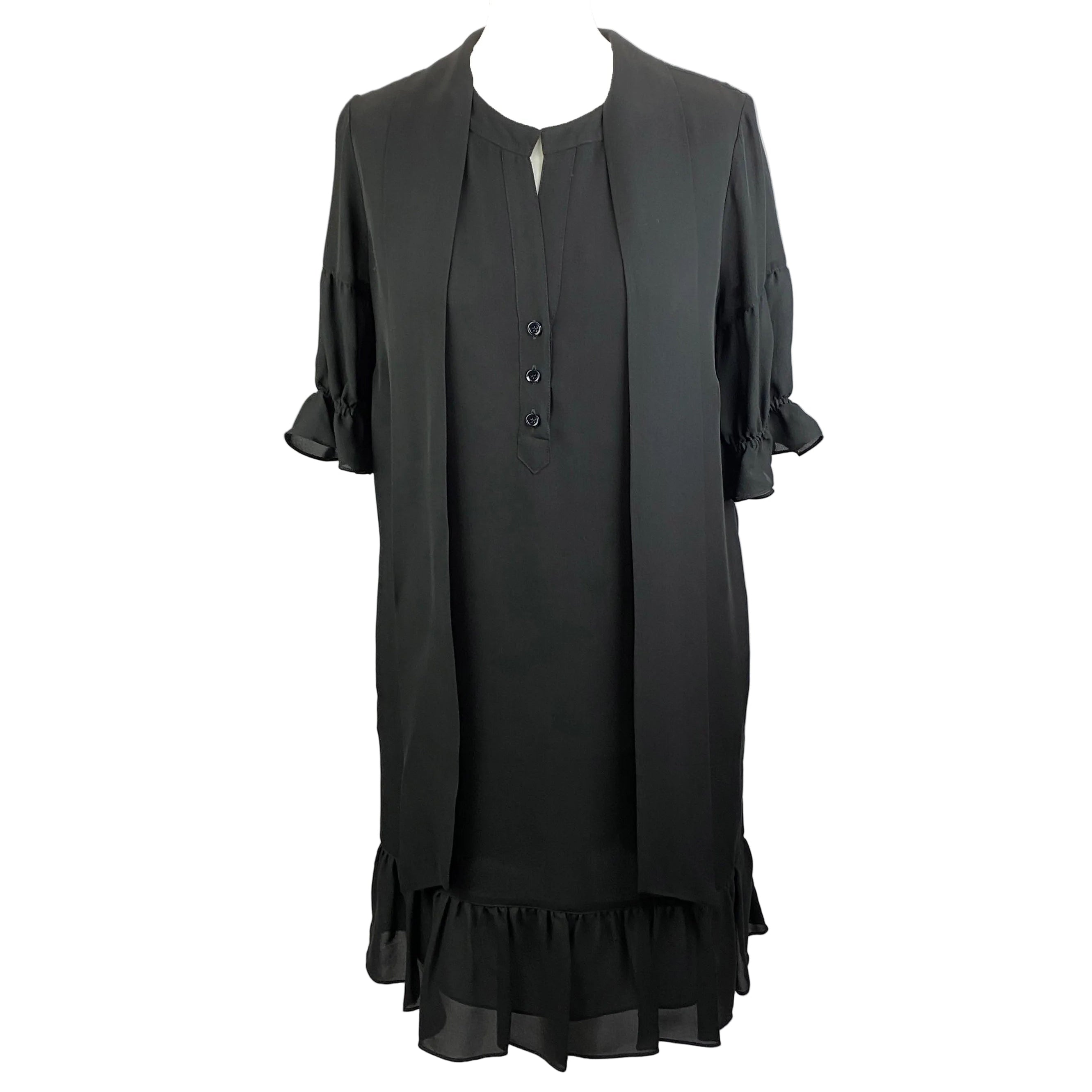 Moschino Black Silk Midi Ruffle Dress M