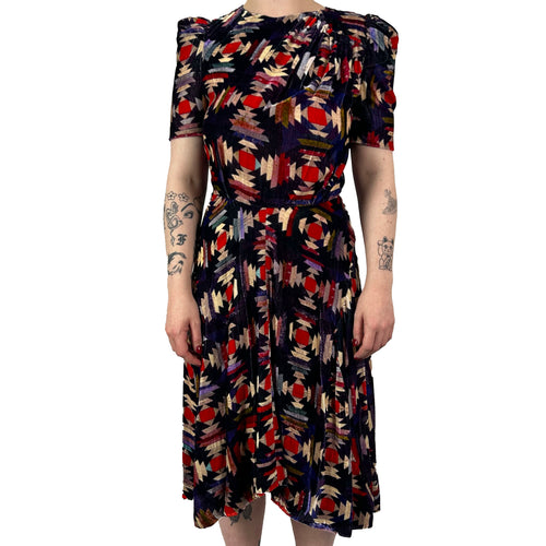 Isabel Marant Brand New £860 Aztec Print Silk Velvet Midi Dress XS
