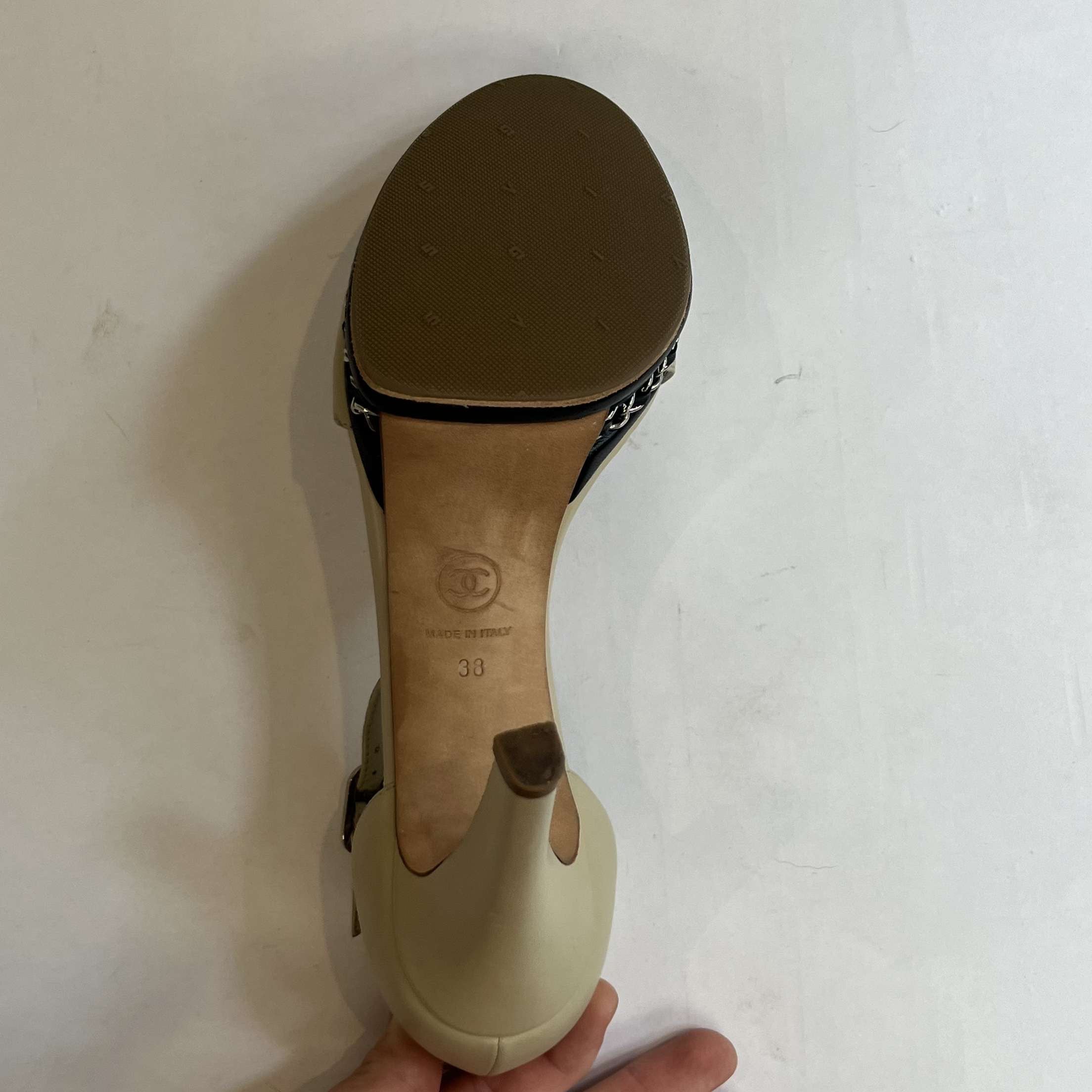 Chanel Cream Lambskin Chain Platform Sandals 38