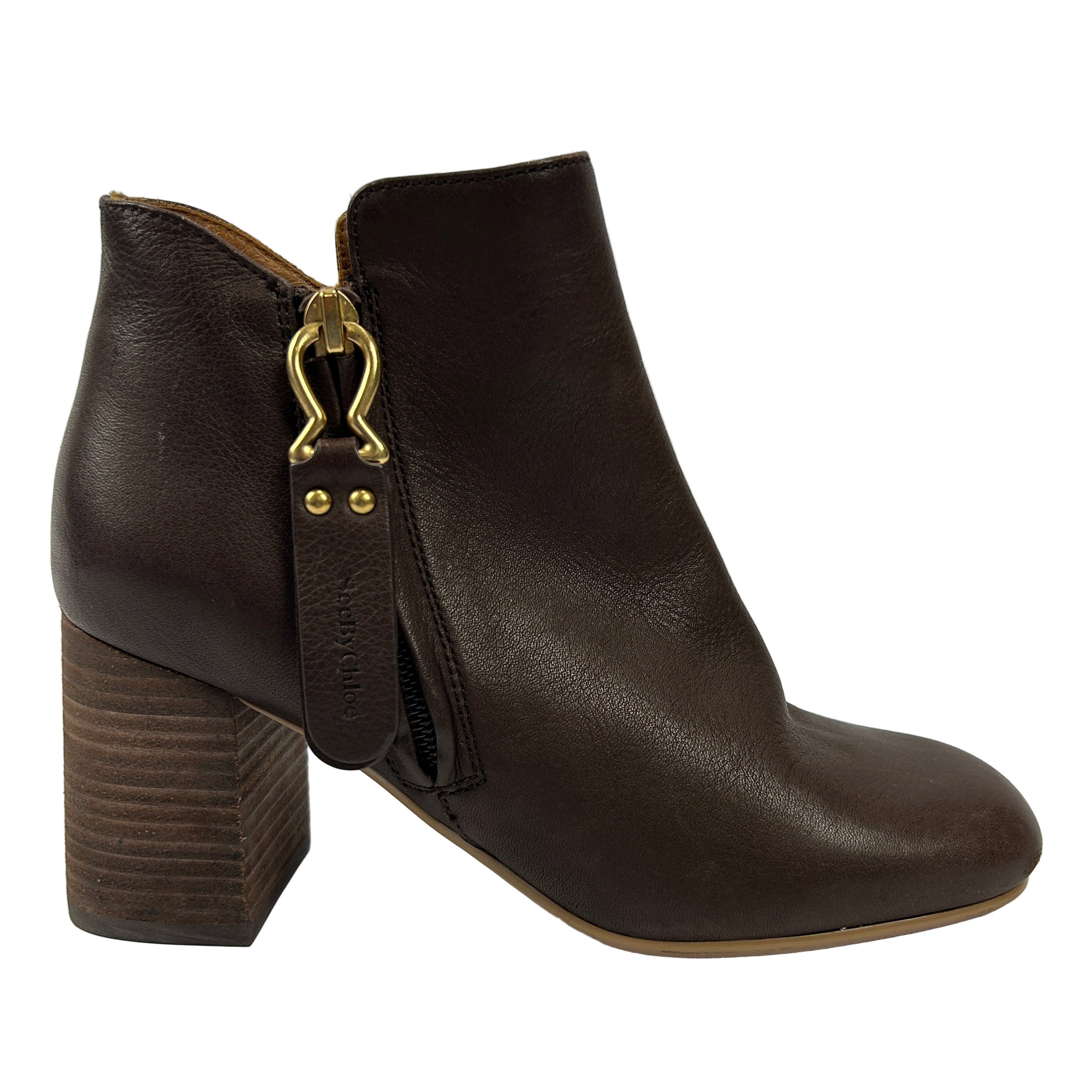See By Chloe Chocolate Stack Heel Ankle Boots 36
