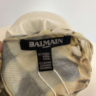 Balmain Cream Modal & Cashmere Trompe L'Oeil Print Scarf