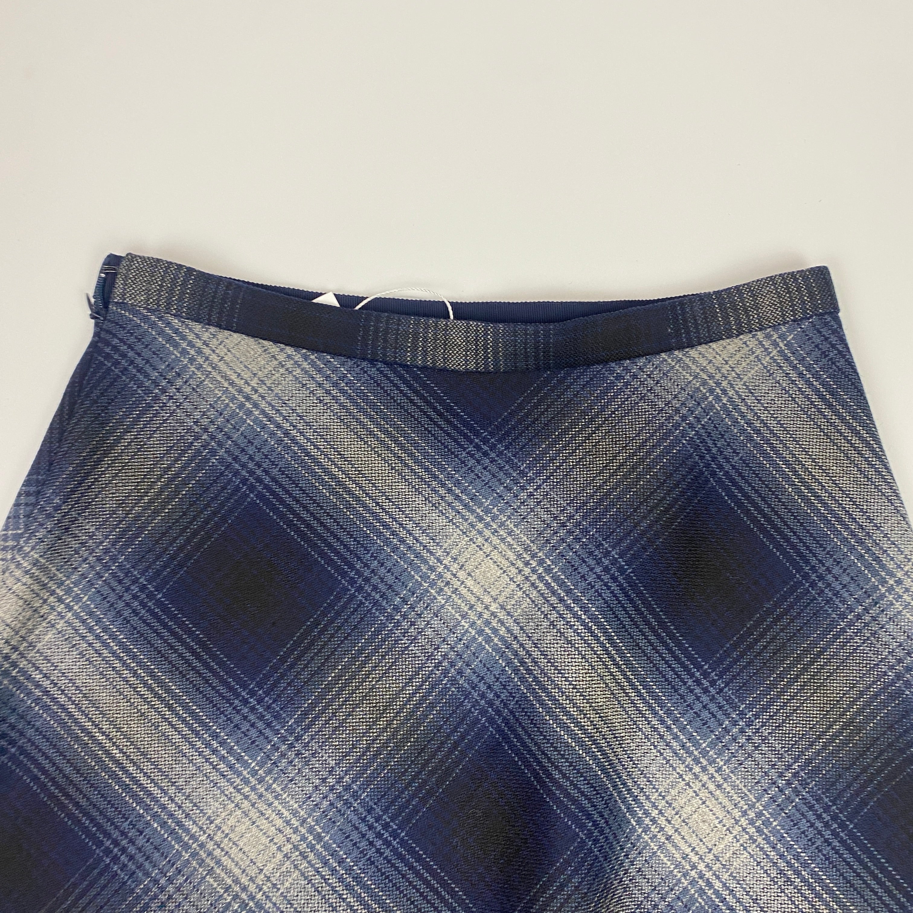 Christian Dior New £2000 Navy & Grey Virgin Wool Plaid Skirt S