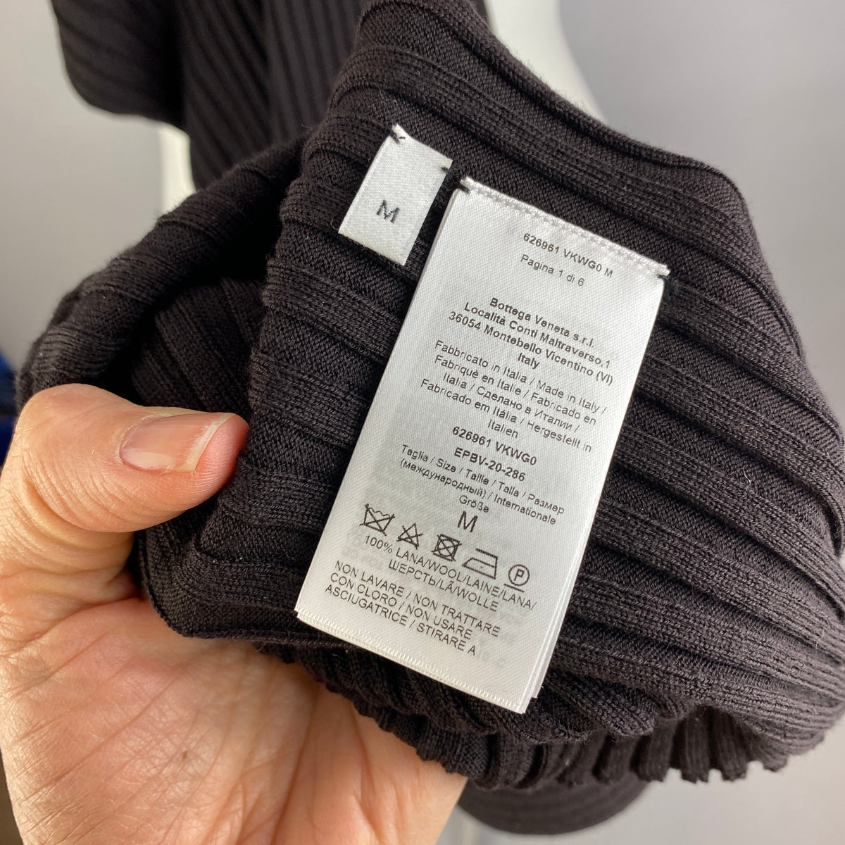 Bottega Veneta Espresso Wool Rib Knit Turtleneck Dress M