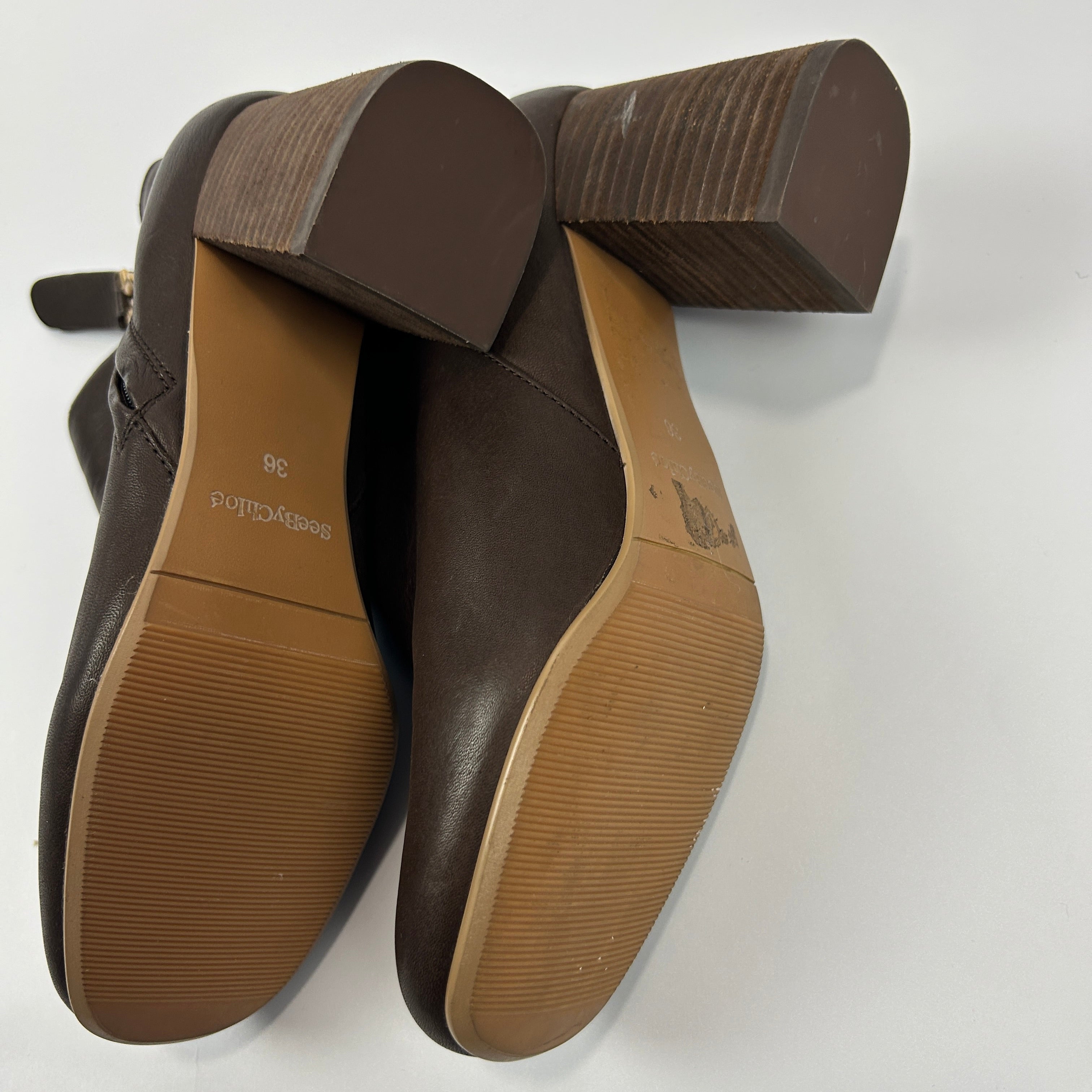 See By Chloe Chocolate Stack Heel Ankle Boots 36