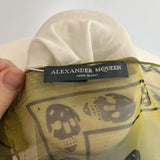 Alexander McQueen Acid Olive Silk Chiffon Skull Print Scarf