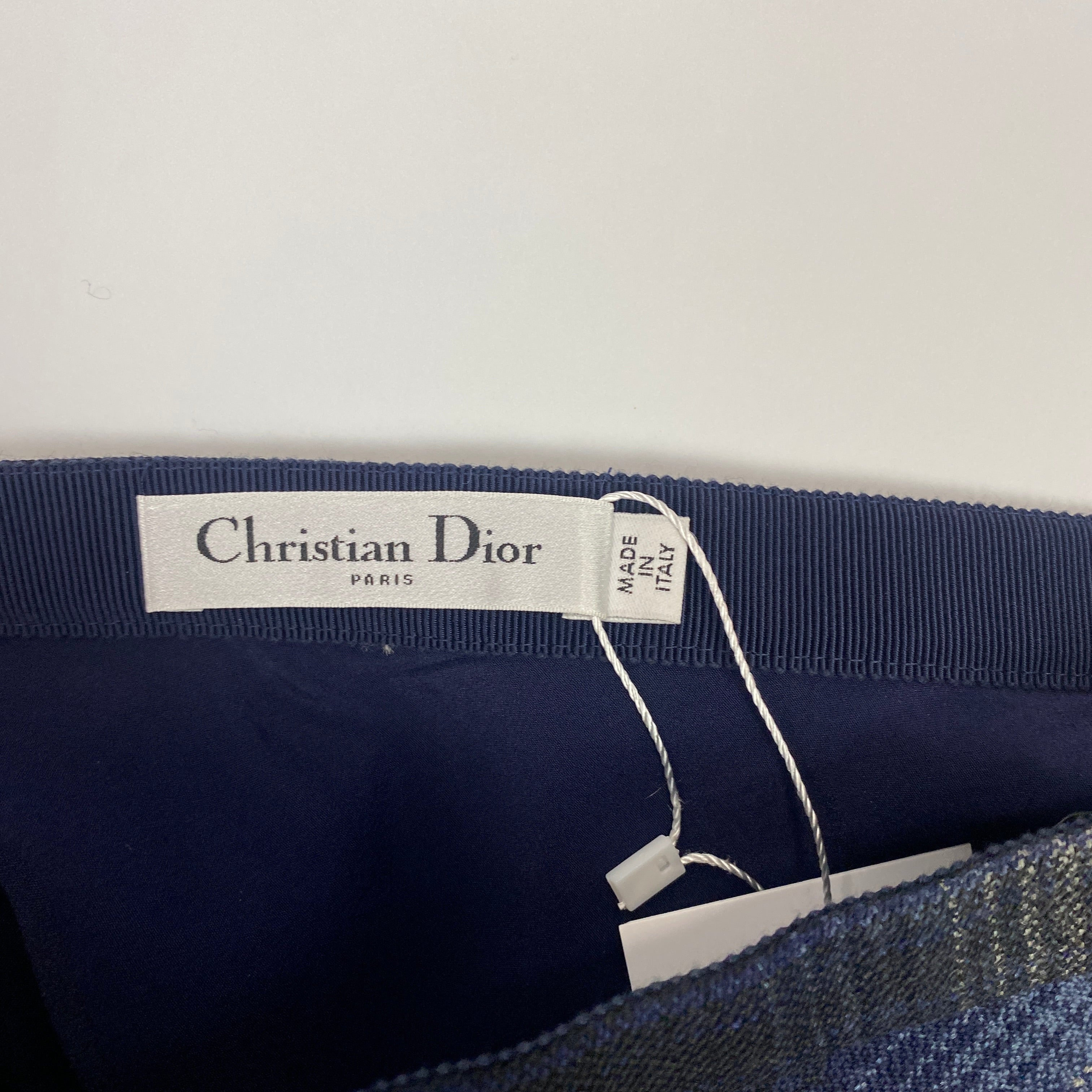 Christian Dior New £2000 Navy & Grey Virgin Wool Plaid Skirt S