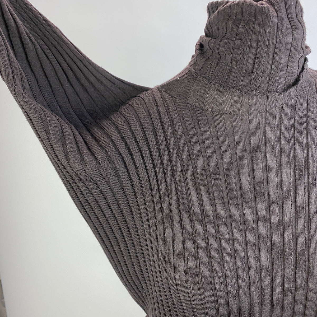 Bottega Veneta Espresso Wool Rib Knit Turtleneck Dress M