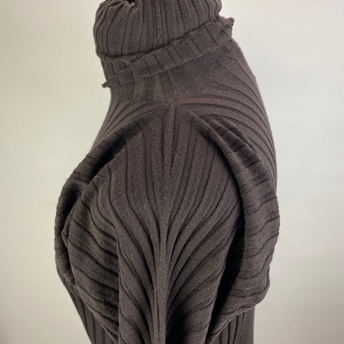 Bottega Veneta Espresso Wool Rib Knit Turtleneck Dress M