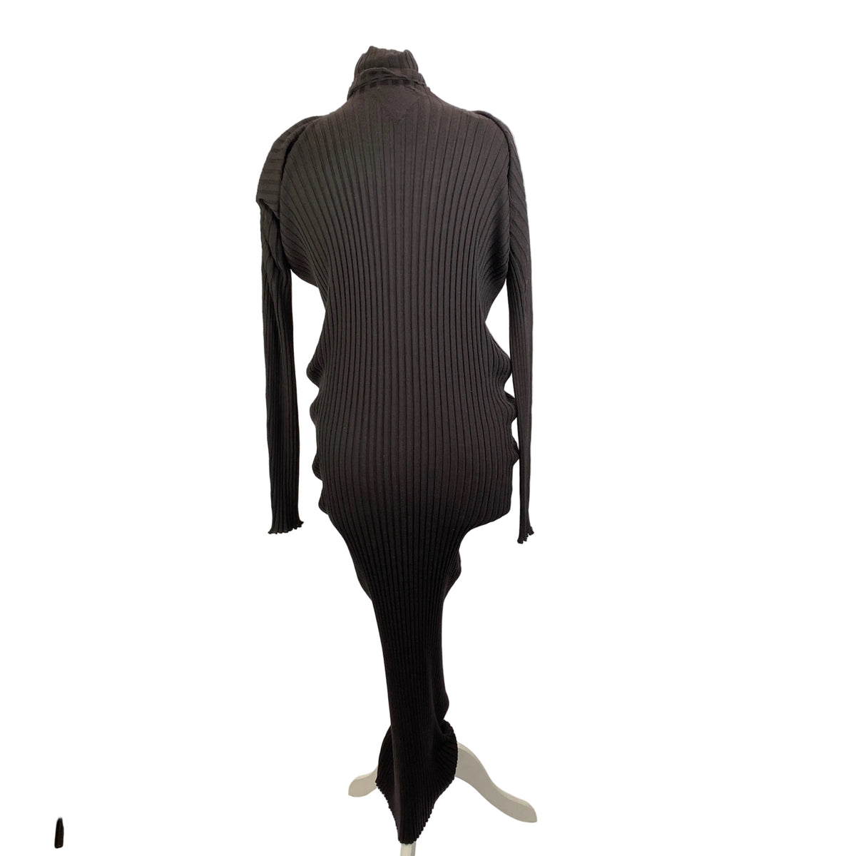 Bottega Veneta Espresso Wool Rib Knit Turtleneck Dress M