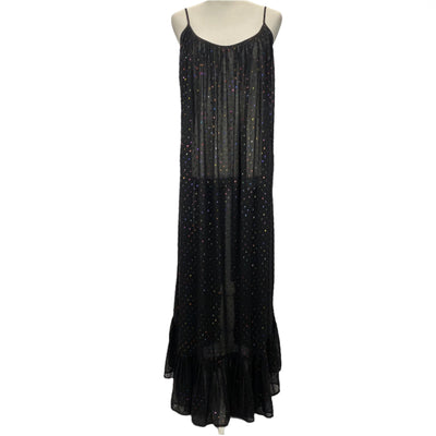 Caroline Constas £400 Black & Metallic Tufted Chiffon Maxi Dress O/S