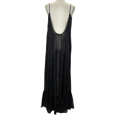 Caroline Constas £400 Black & Metallic Tufted Chiffon Maxi Dress O/S