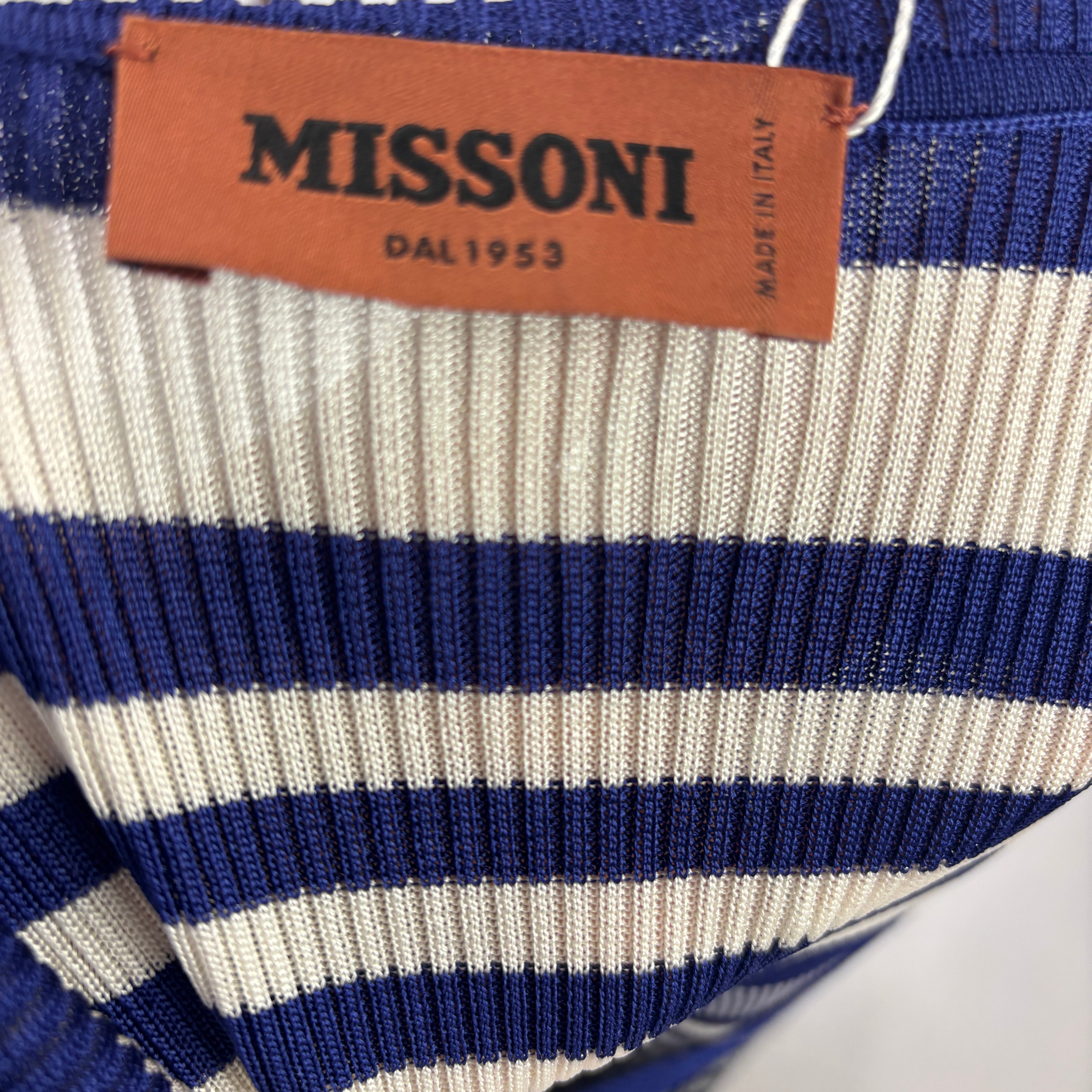 Missoni New £960 Blue & Ivory Chevron Knit Cardigan XXL