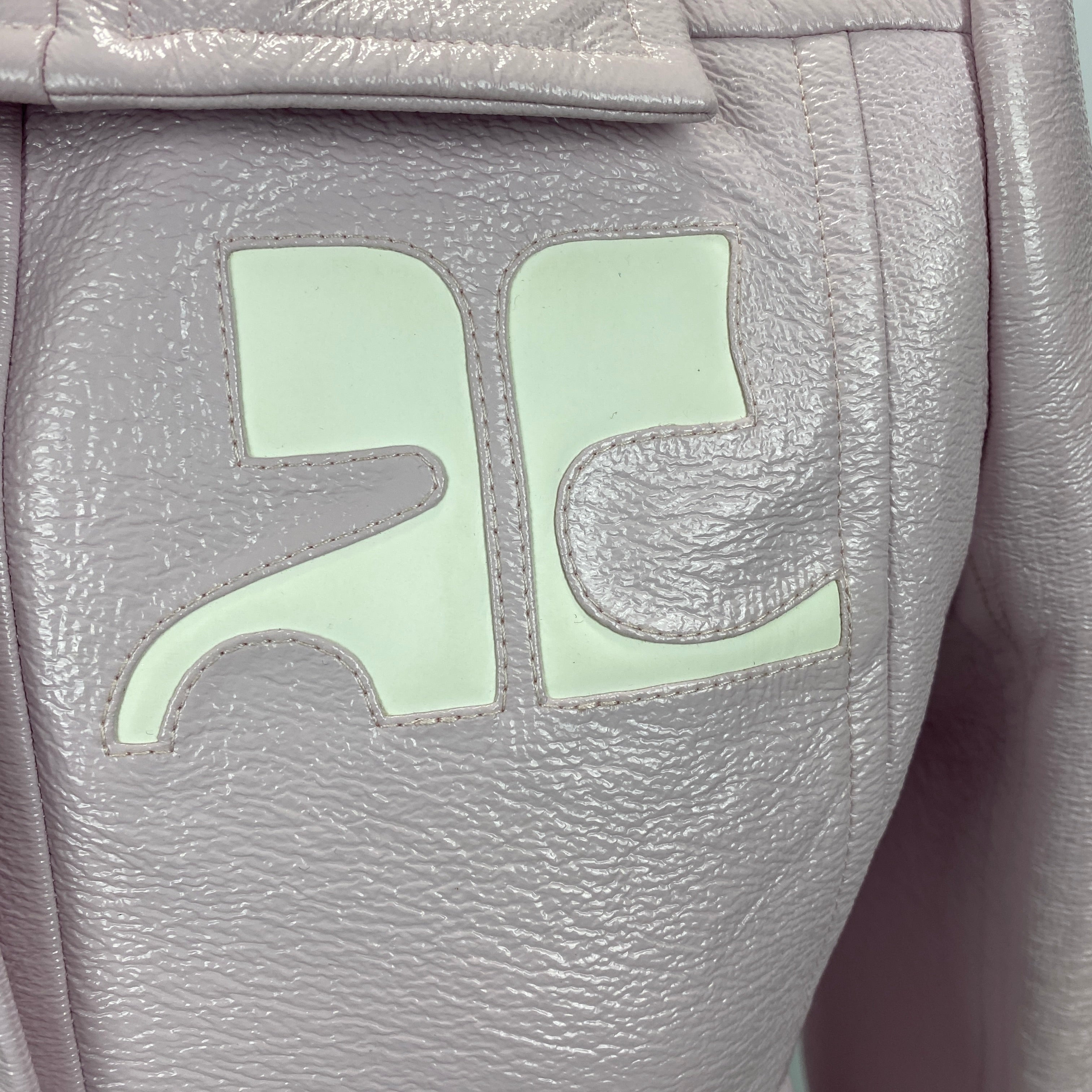 Courreges New £1000 Pale Pink Wet Look Bomber Jacket S