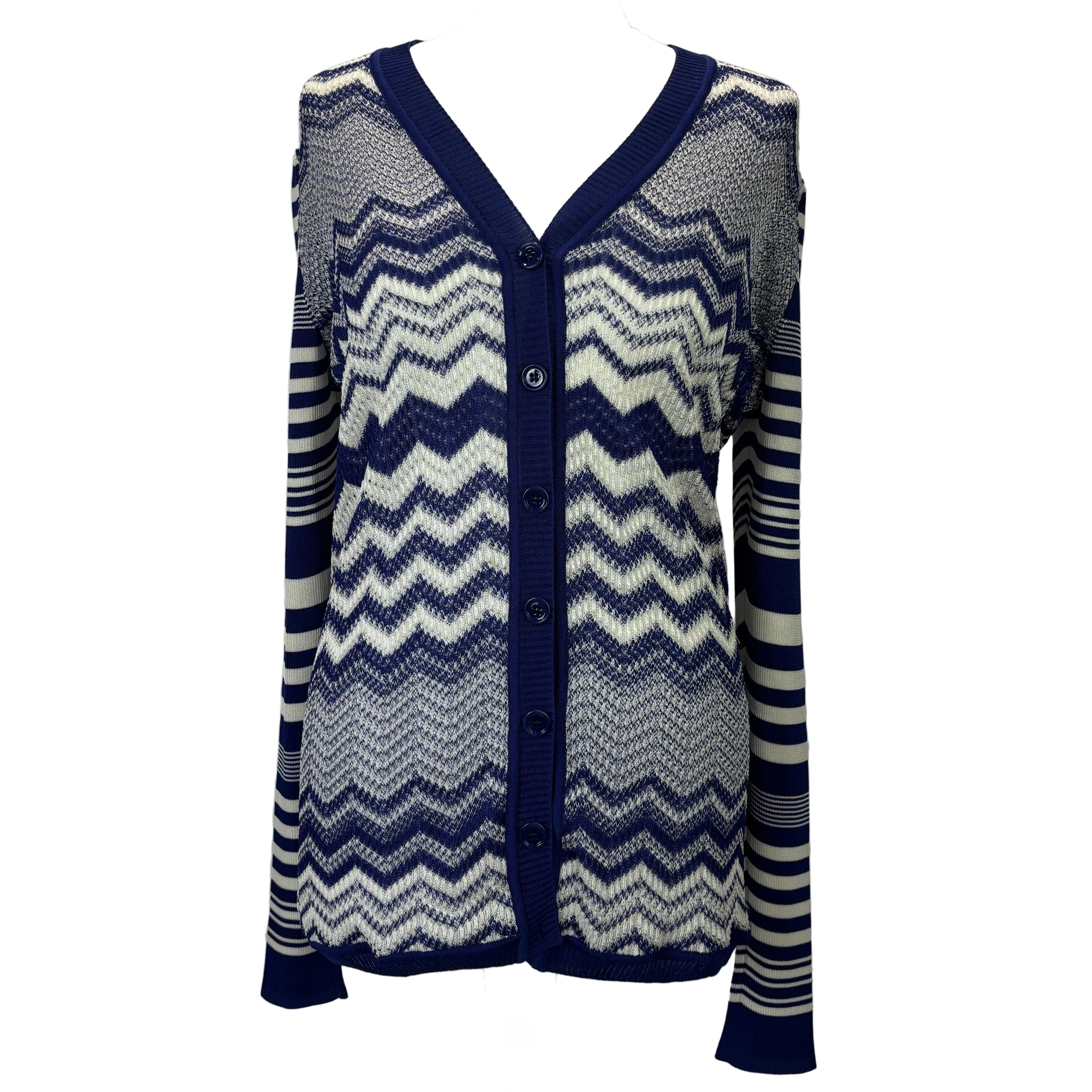 Missoni New £960 Blue & Ivory Chevron Knit Cardigan XXL