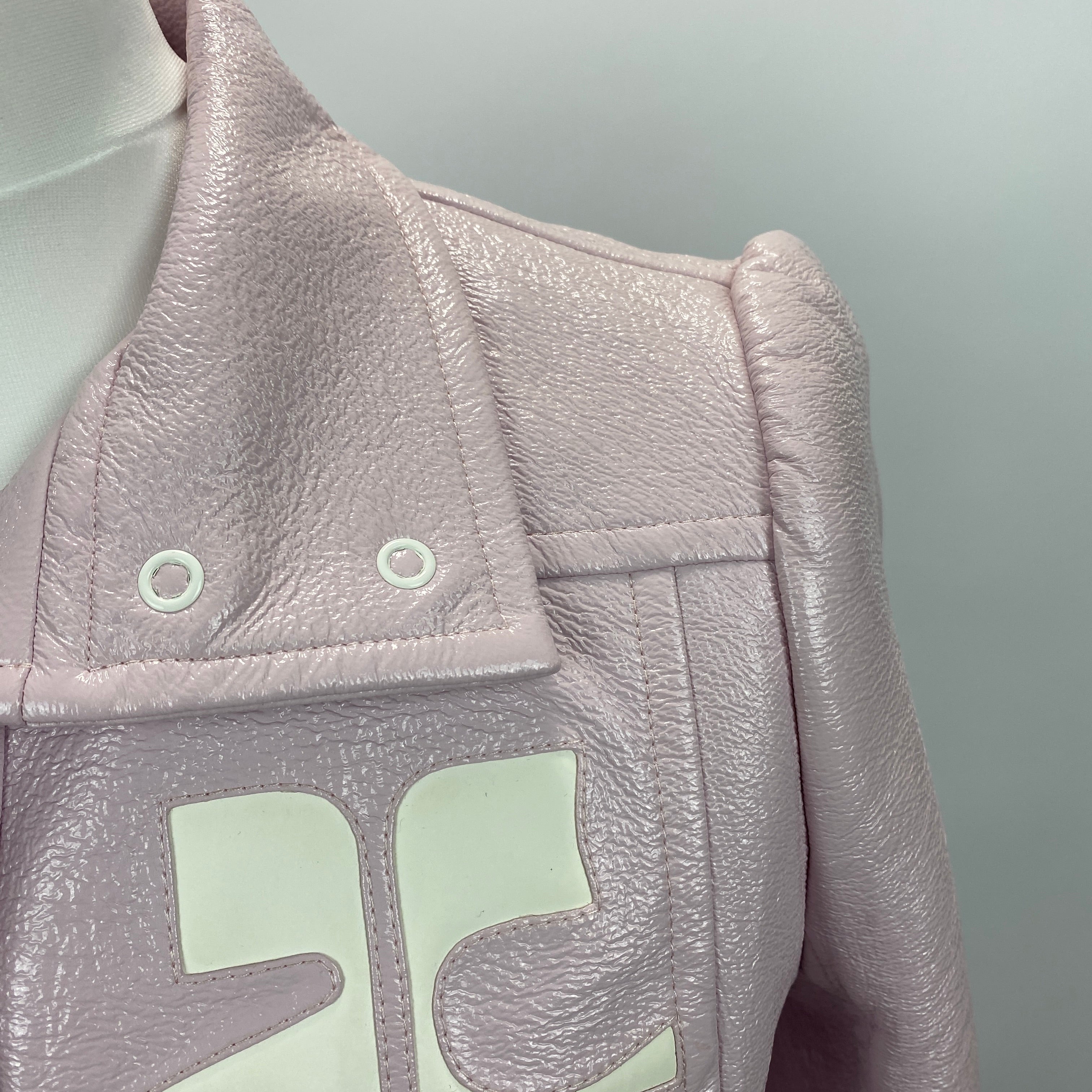 Courreges New £1000 Pale Pink Wet Look Bomber Jacket S