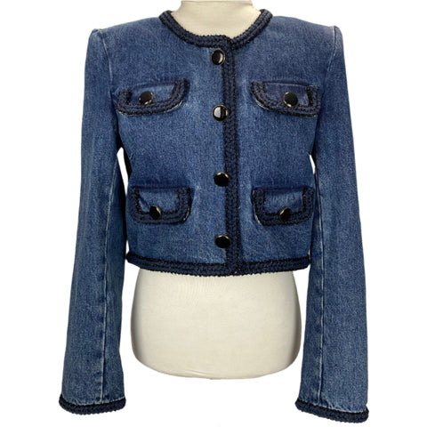 Self-Portrait £280 Cropped Denim Braid Trimmed Jacket S