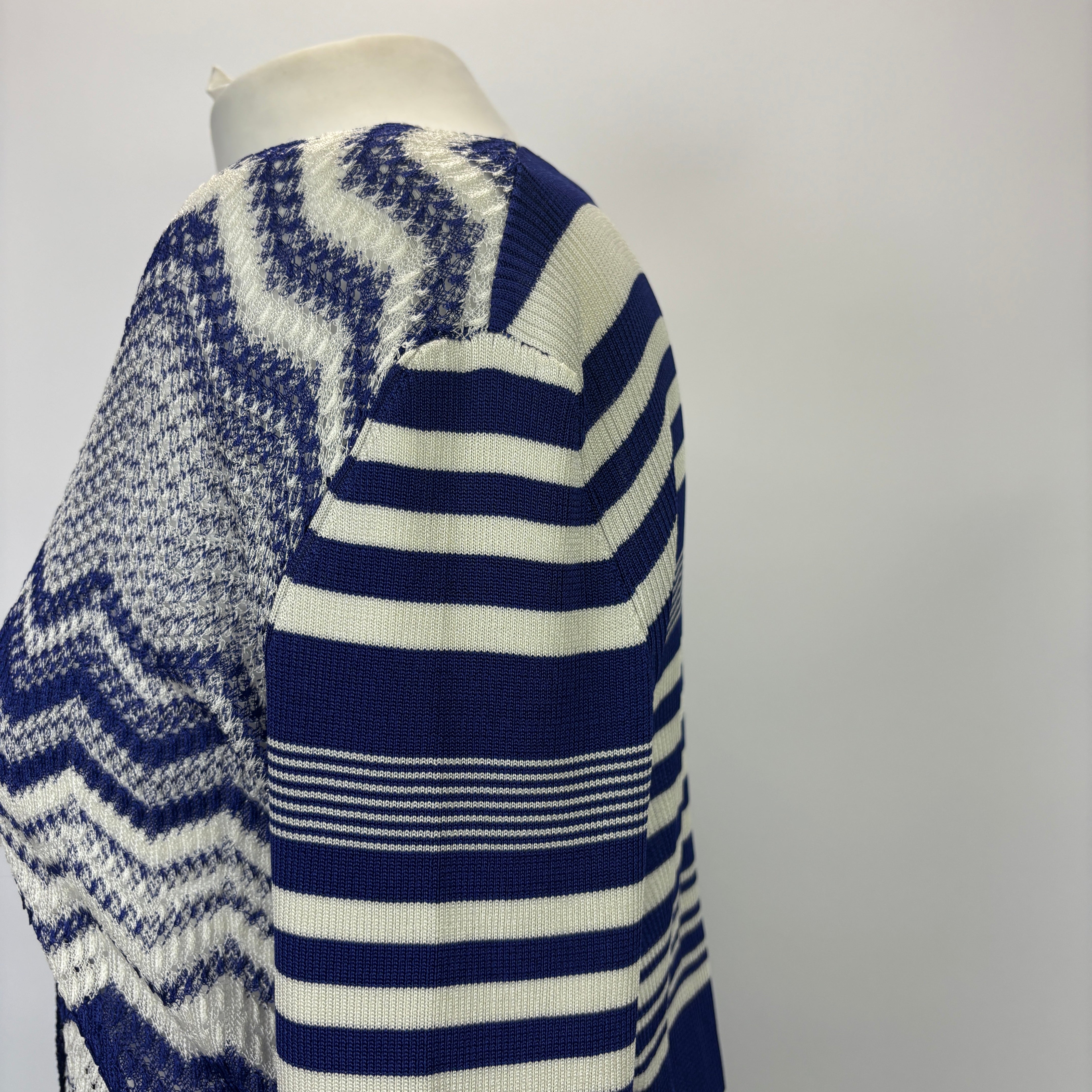 Missoni New £960 Blue & Ivory Chevron Knit Cardigan XXL