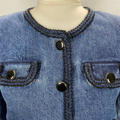 Self-Portrait £280 Cropped Denim Braid Trimmed Jacket S