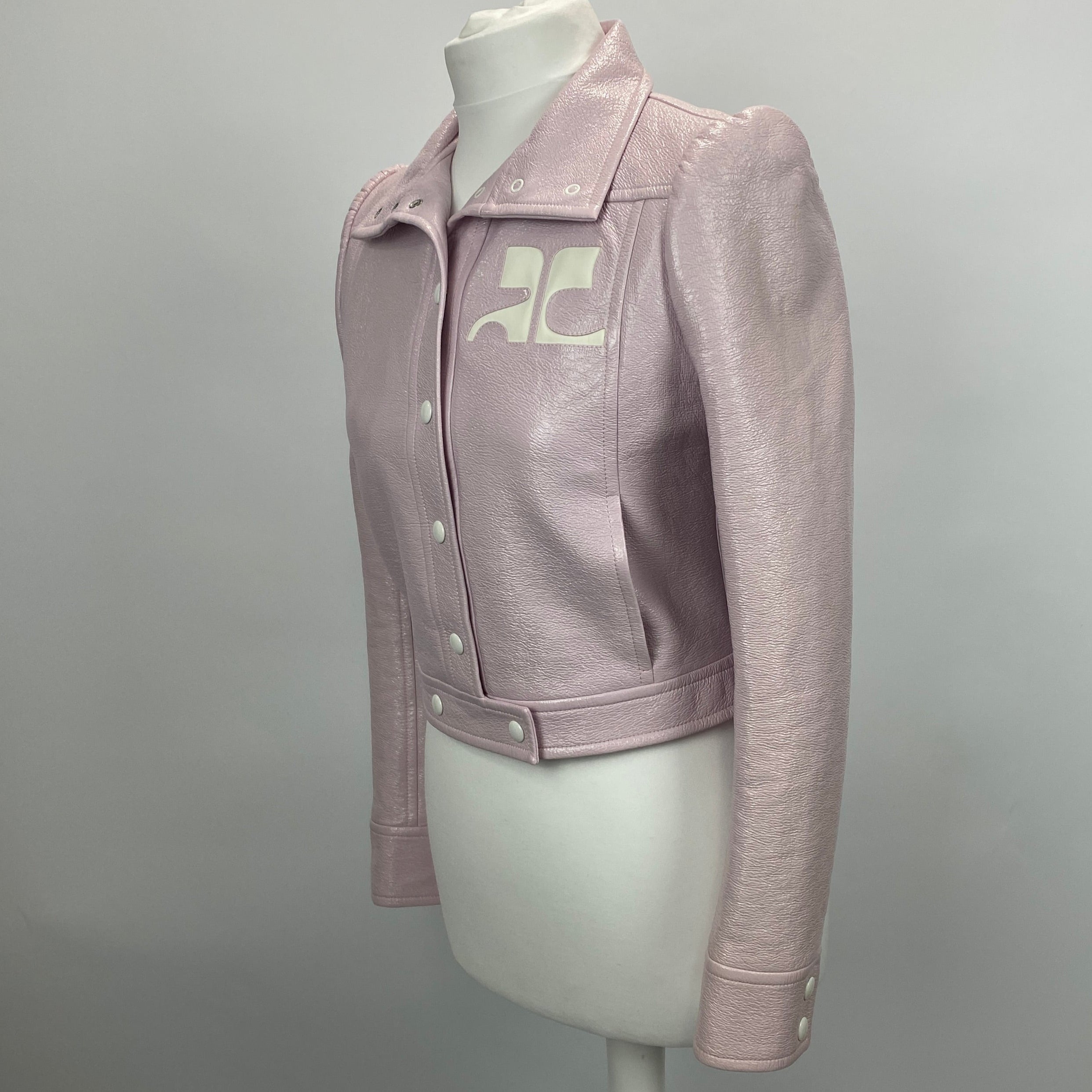 Courreges New £1000 Pale Pink Wet Look Bomber Jacket S