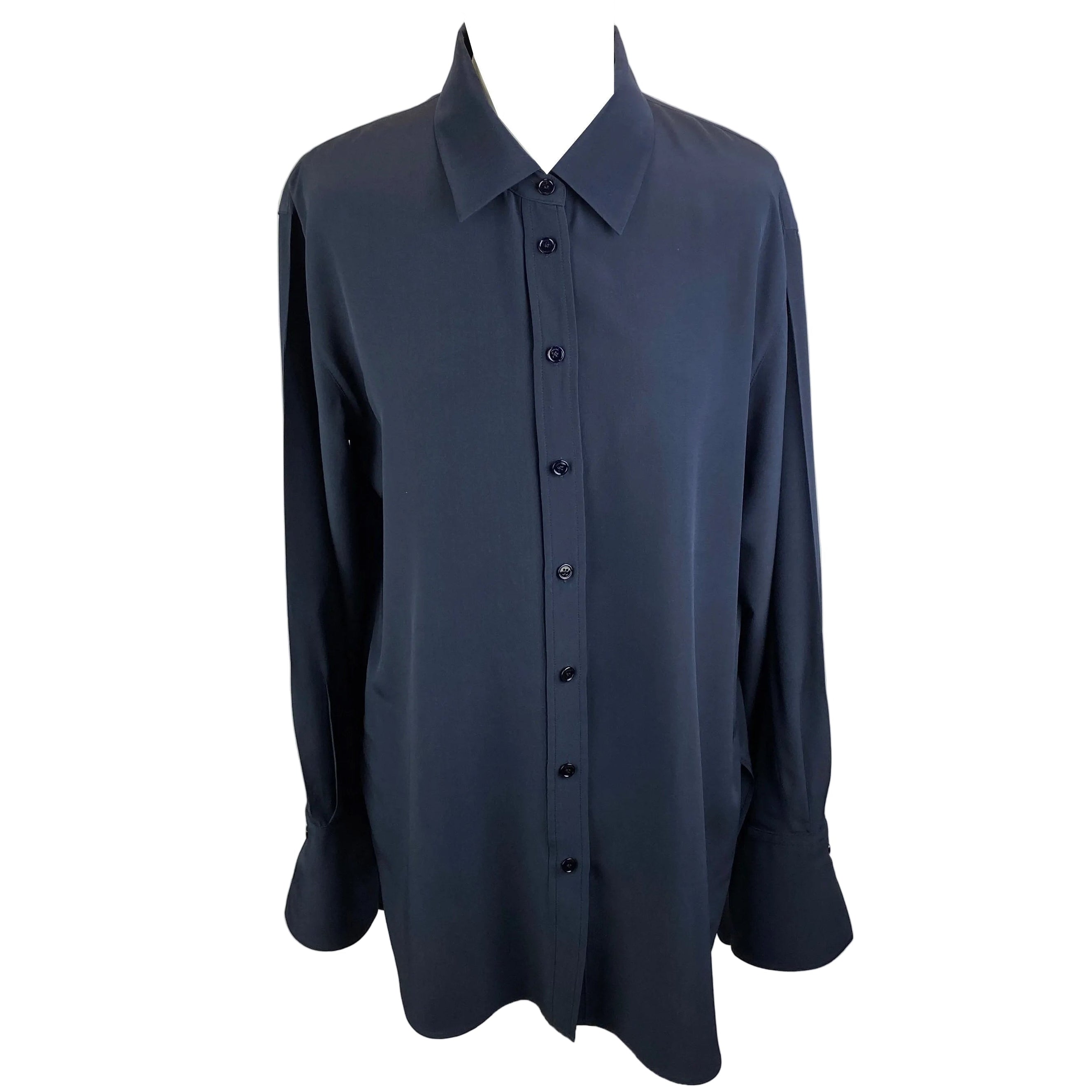 Joseph New £425 Navy Silk Longline Joe Shirt L