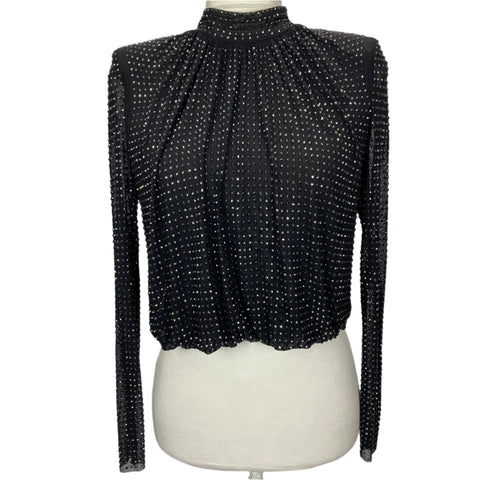 Self-Portrait  £290 Black Crystal Studded Turtleneck Top XXS