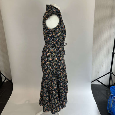 Anna Mason Navy Rose Print Cotton Wrap Dress S/M