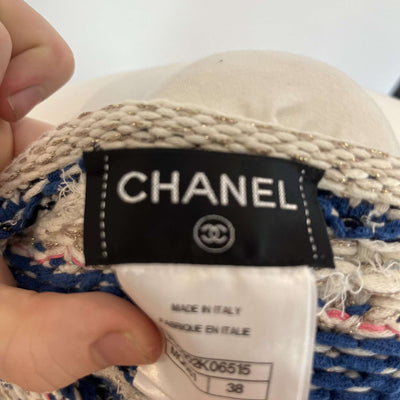 Chanel Blue & Cream Textured Knit Cotton Shift Dress S