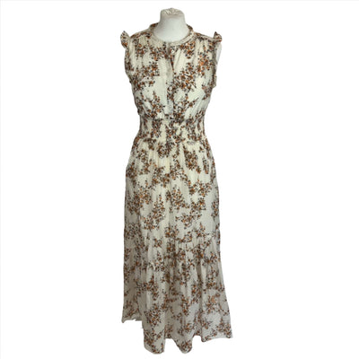 Me&Em Vanilla & Apricot Floral Print Cotton Maxi Dress XS