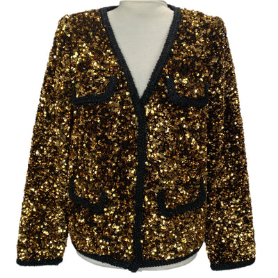 Self-Portrait Brand New £592 Copper Sequin Collarless Jacket XS