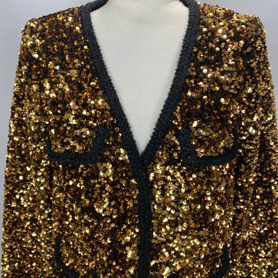 Self-Portrait Brand New £592 Copper Sequin Collarless Jacket XS