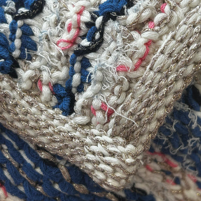 Chanel Blue & Cream Textured Knit Cotton Shift Dress S